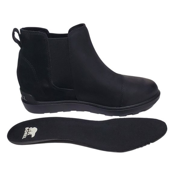 New Sorel Evie ll Chelsea ankle boots black leather suede wedge waterproof comfy - Picture 13 of 16